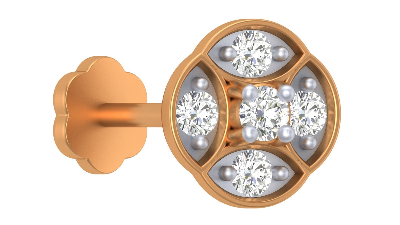 yellow old and diamond stud nose pin with gemstones on a white background