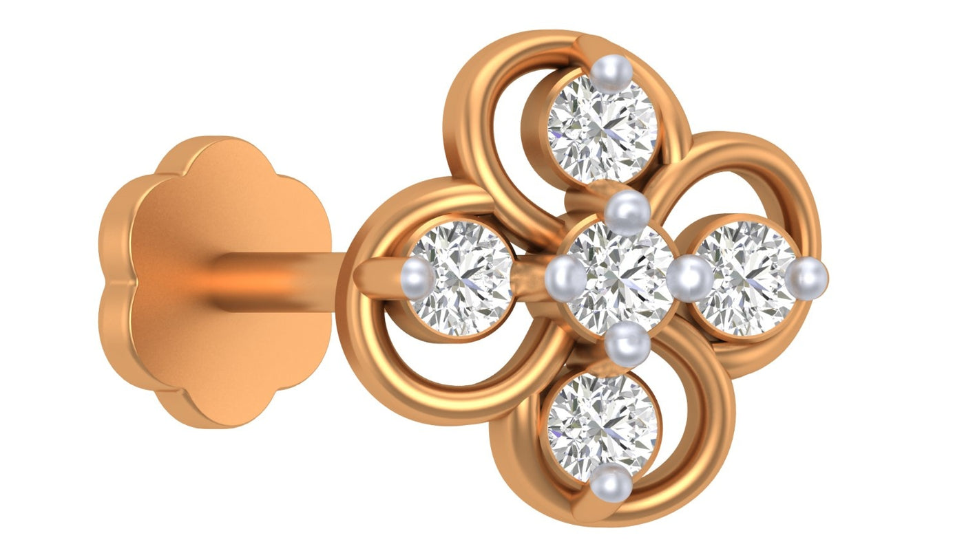 yellow gold and diamond stud nose pin-like stones on a white background
