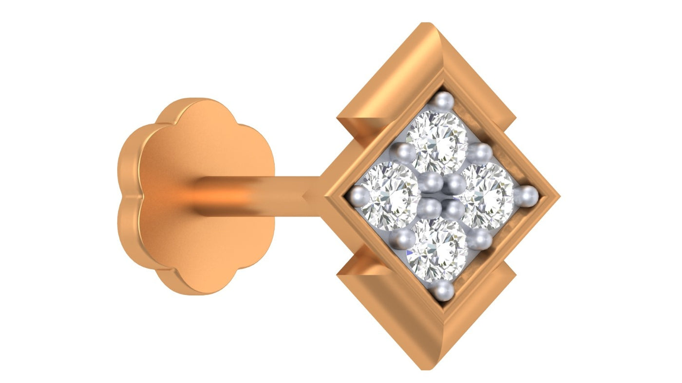 yellow gold and diamond stud nose pin on a white background