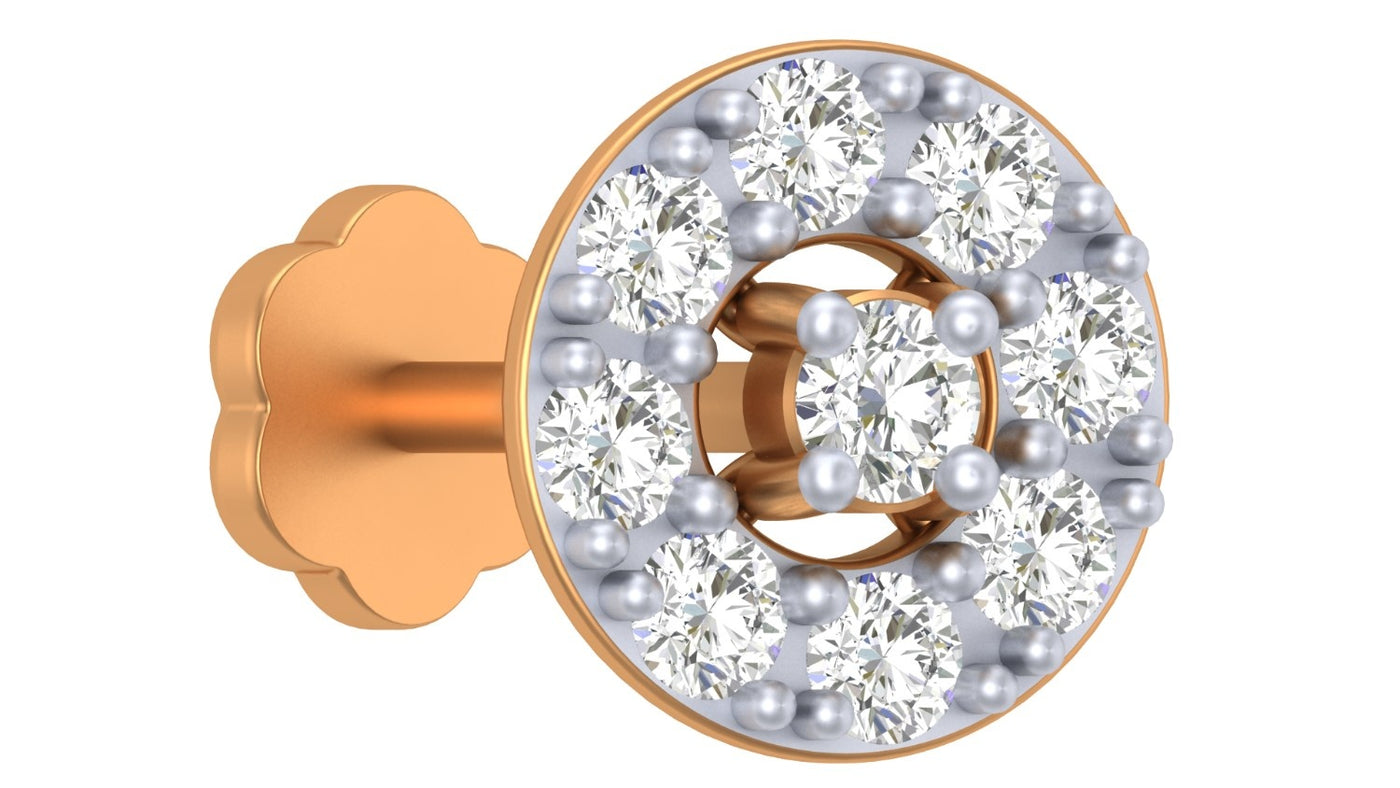 yellow Gold and diamond stud nosepin gemstones on a white background