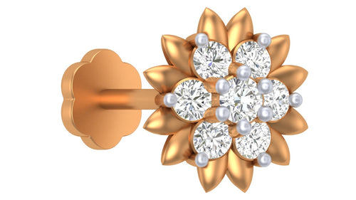 Gold & Diamond Floral Nose Pin | KRC80306 | Kesav Diamond