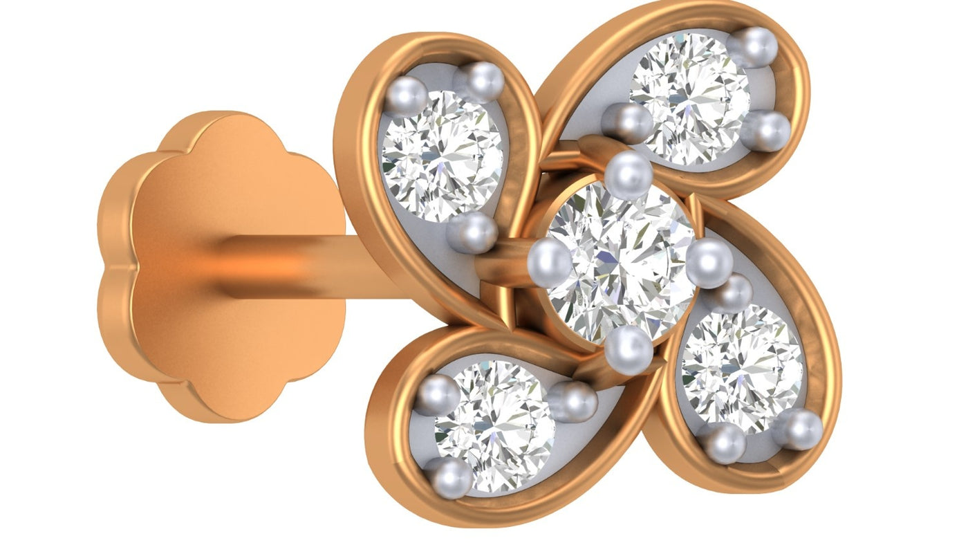 yellow gold and diamond stud with diamonds on a white background