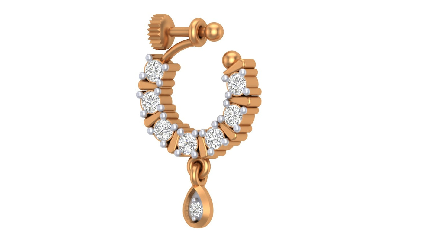 yellow gold and diamond nose ring on a white background