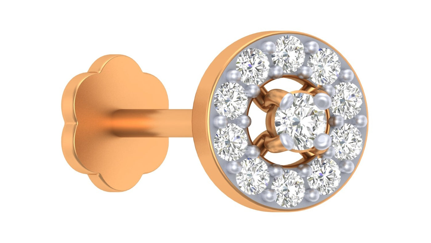 yellow gold and diamond stud nose pin with gemstones on a white background