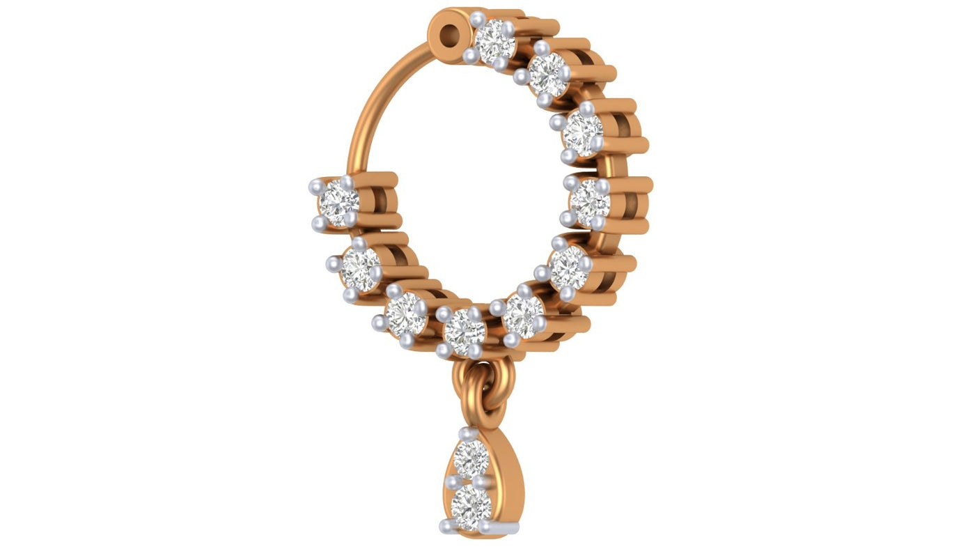 white Gold and diamond nose ring with diamonds on a white background