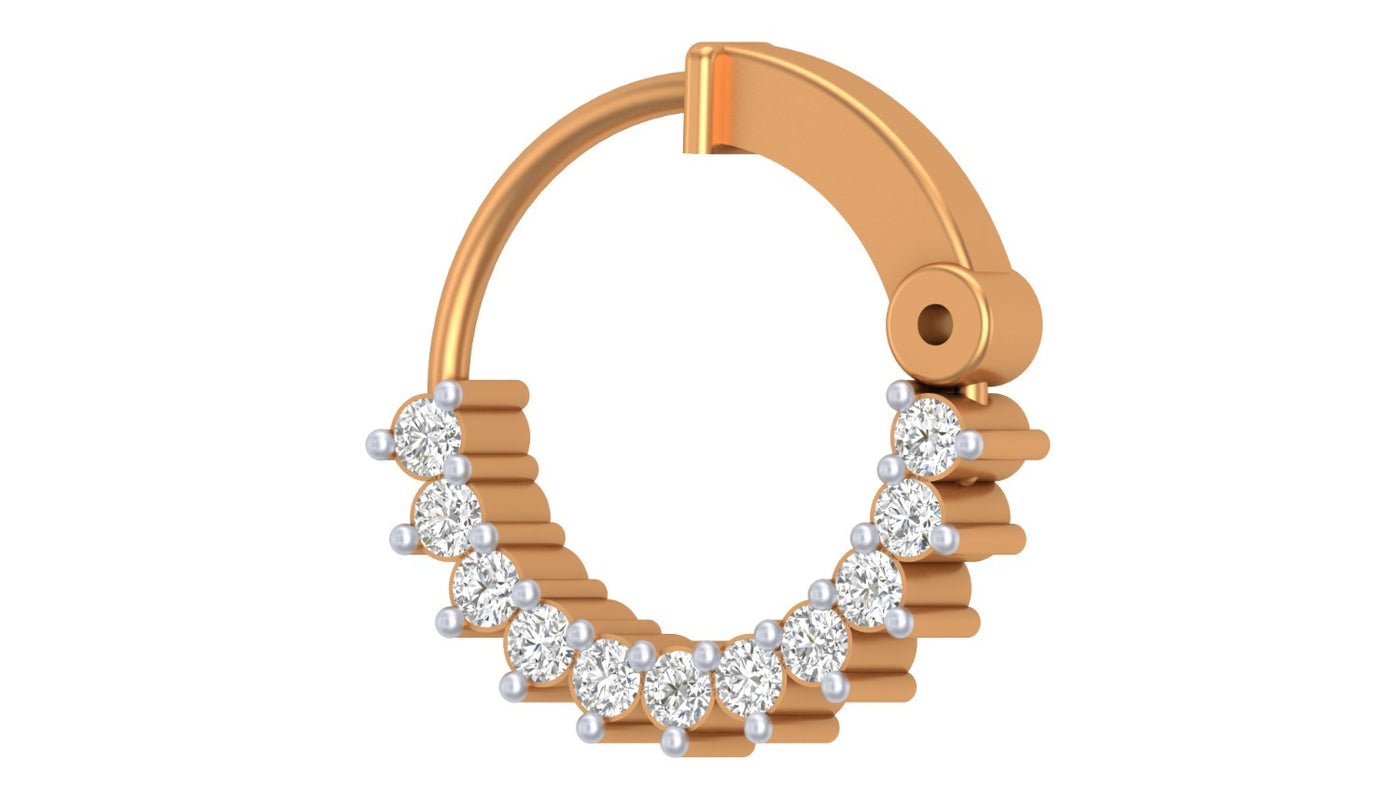 yellow gold and diamond nose ring with diamonds on a white background
