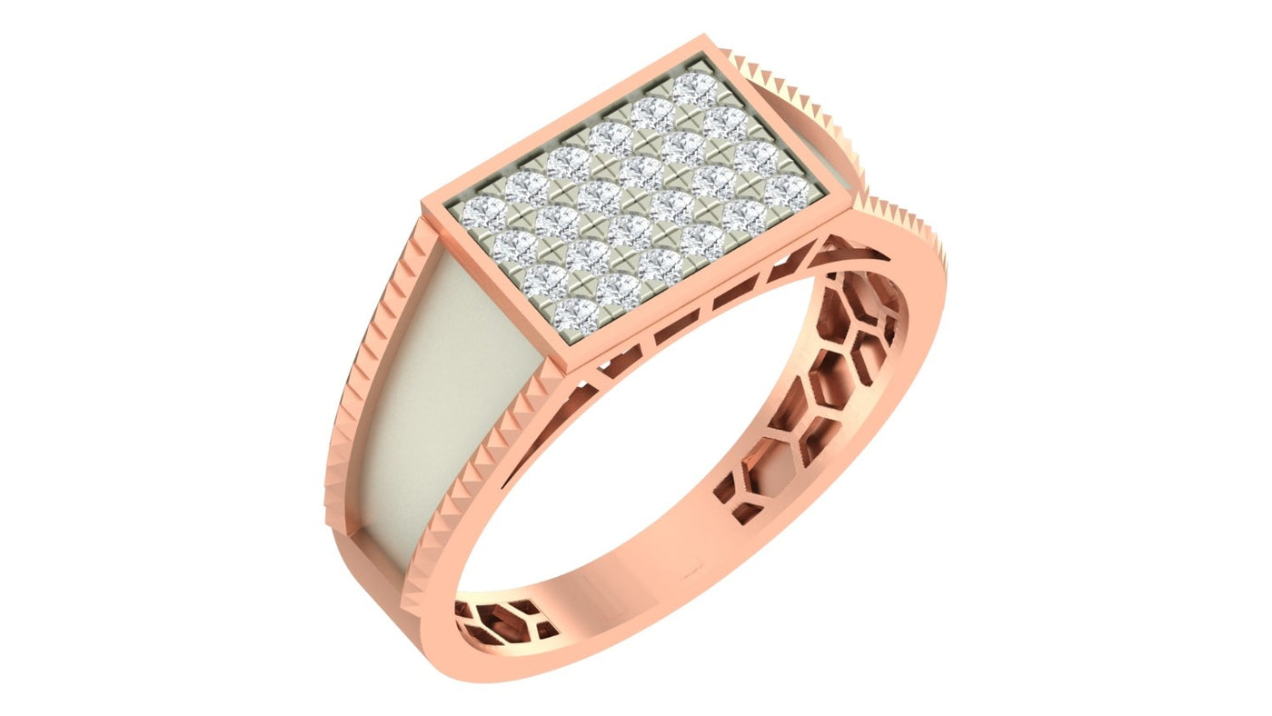 A rose gold signet ring featuring a rectangular pavé diamond top, shown on a plain white background.