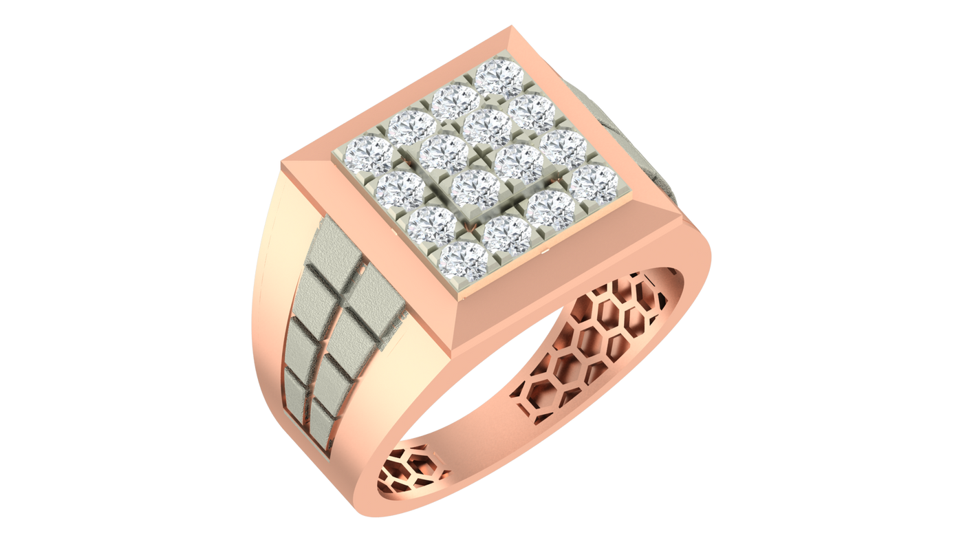 Gold & Diamond Square Ring For Men KRC20135