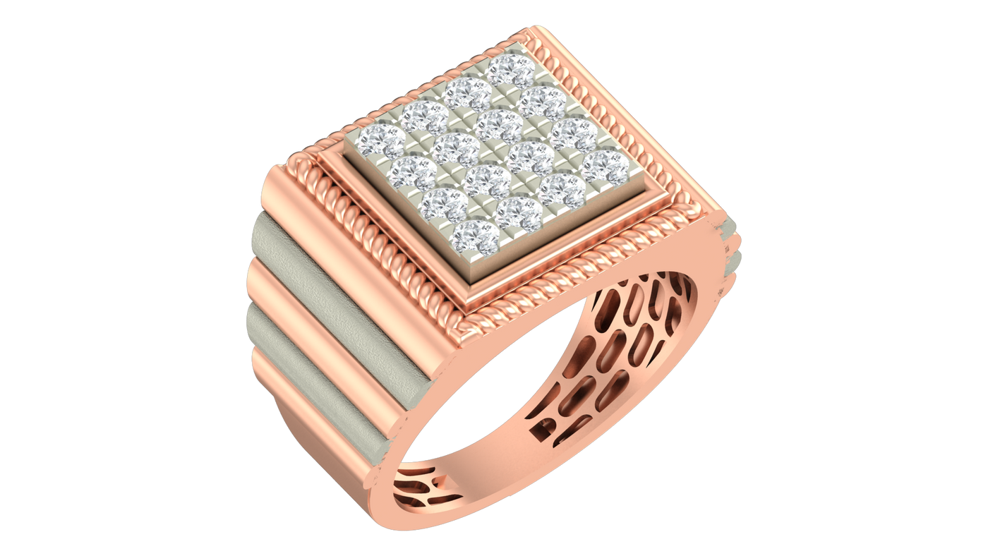 Gold & Diamond Square Ring For Men KRC20145