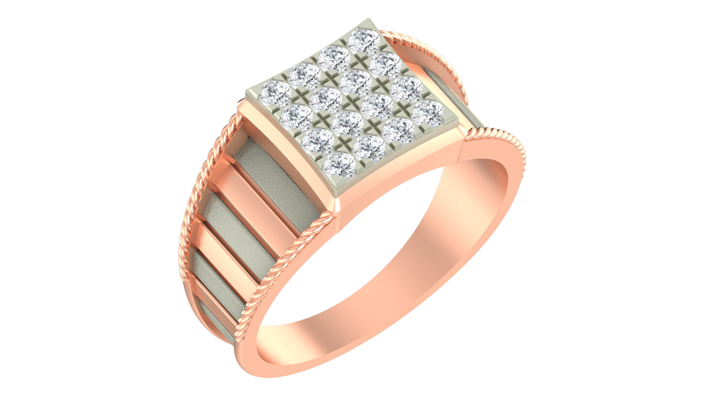 Gold & Diamond Square Ring For Men KRC20147