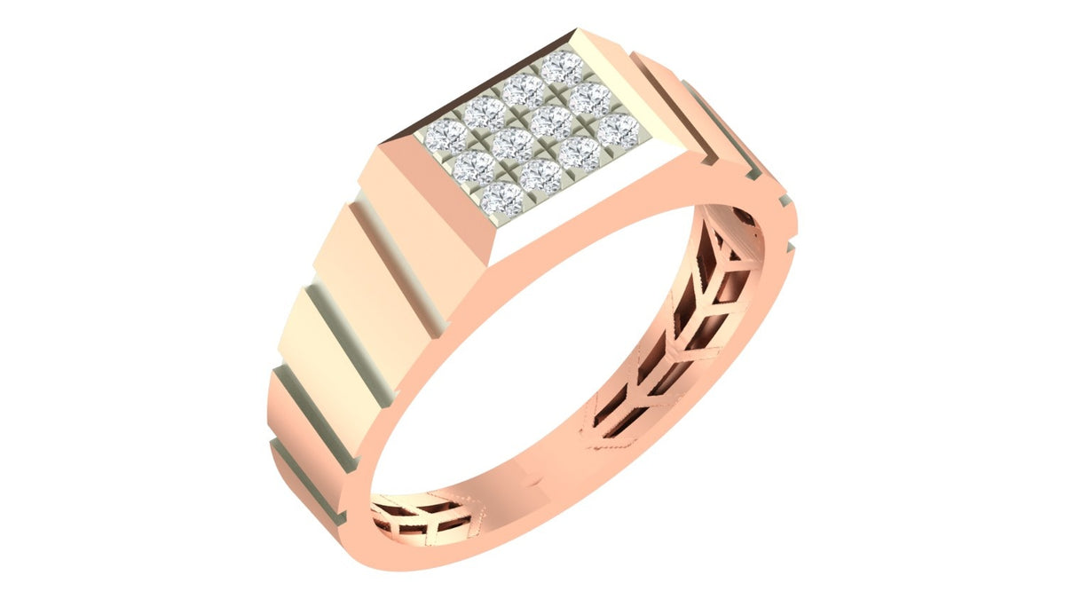 Rose gold and diamond band ring for men featuring a classic design with sparkling diamond accents.