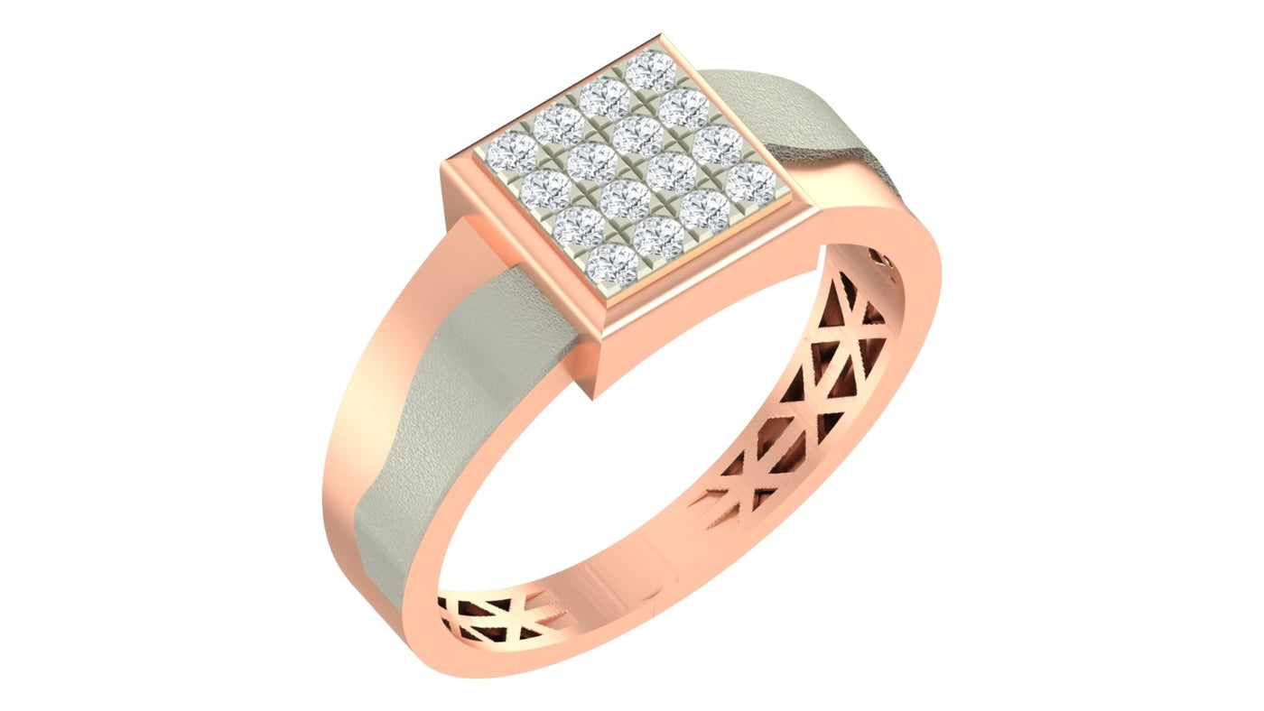 A square diamond ring in rose gold with a square design, shown on a plain white background.