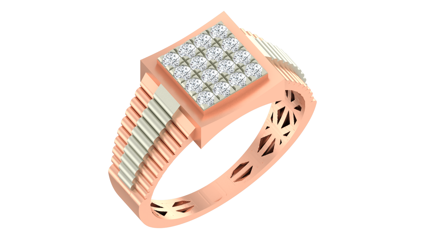 Gold & Diamond Square Ring For Men KRC20108