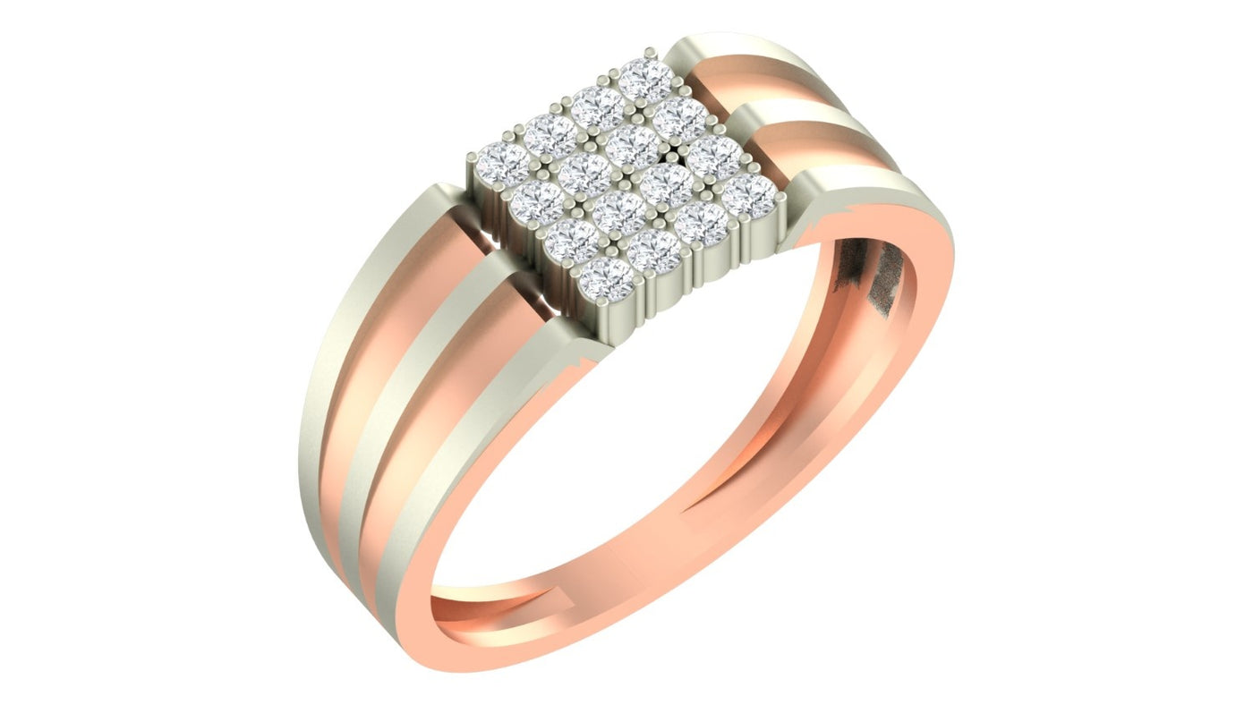A rose gold and diamond ring featuring a square cluster on the top, shown against a plain white background.