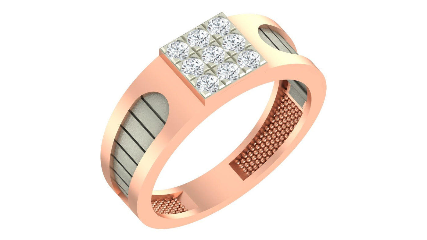 A rose gold ring with a square diamond cluster setting, shown on a plain white background.