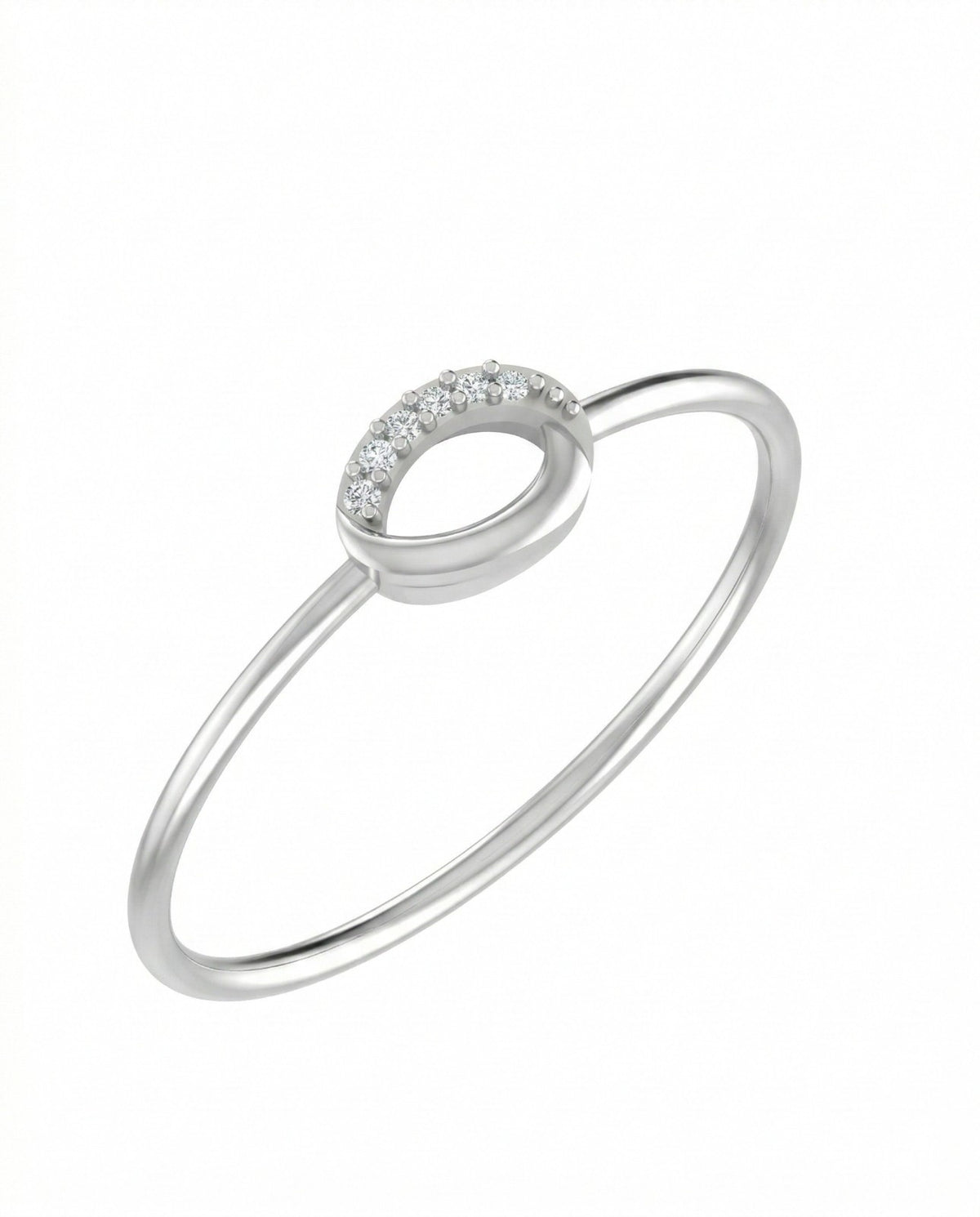 A white gold ring with a curved openwork top set, shown on a plain white background.