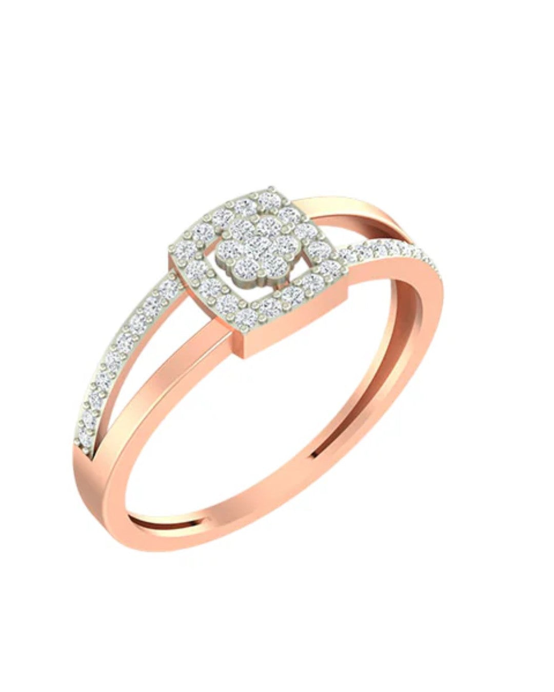 Rose gold and diamond with cluster setting on a white background.