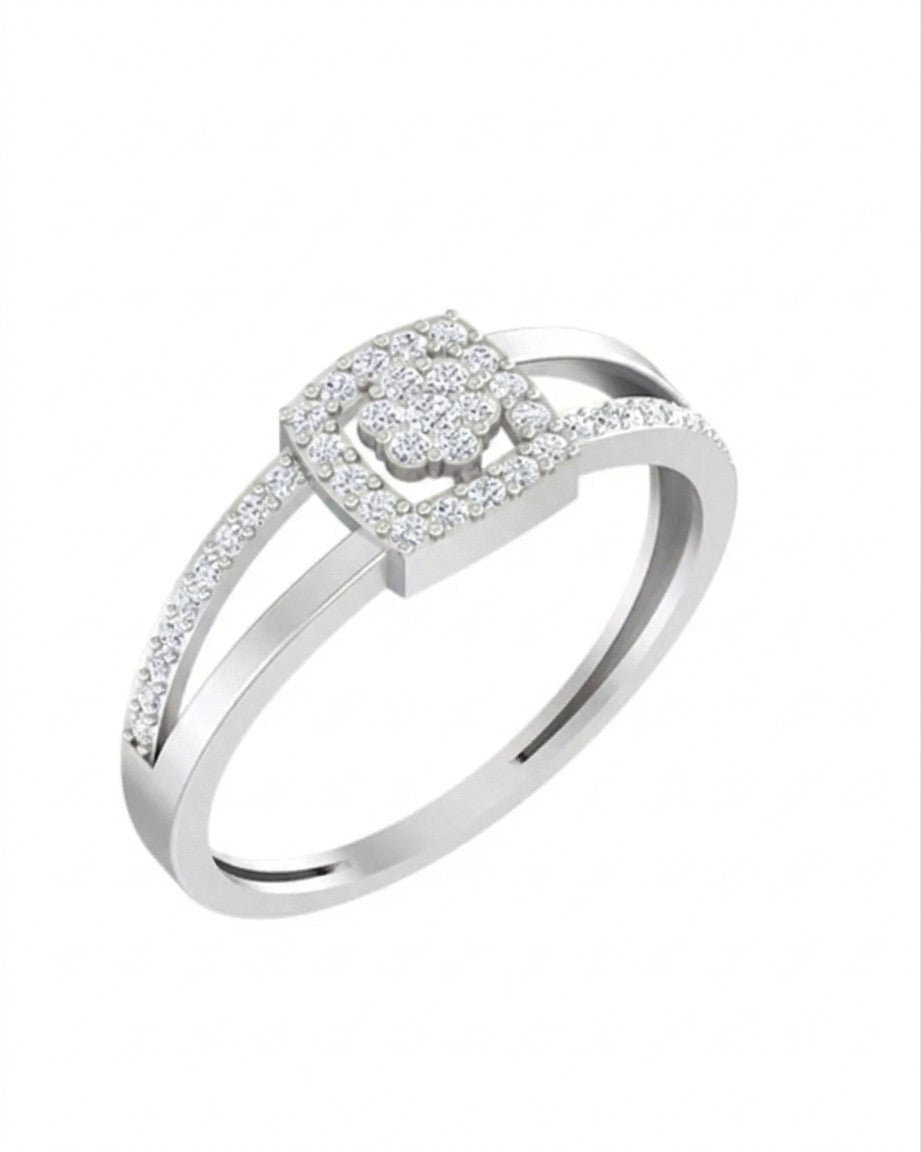 White gold and diamond with cluster setting on a white background.