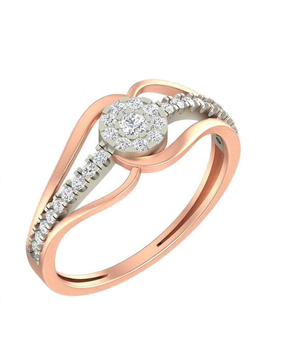 Rose gold and diamond with cluster setting on a white background.