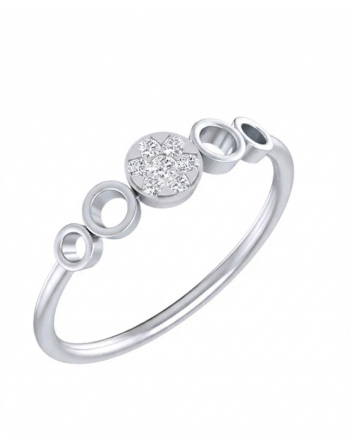 White gold and diamond with cluster setting on a white background.