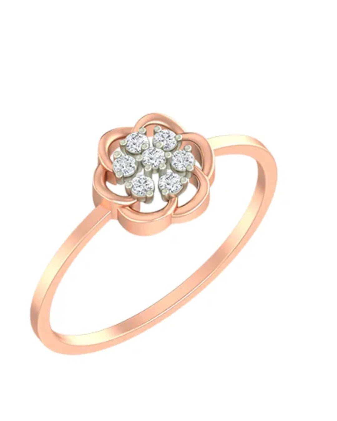 Rose gold and diamond with floral cluster setting on a white background.