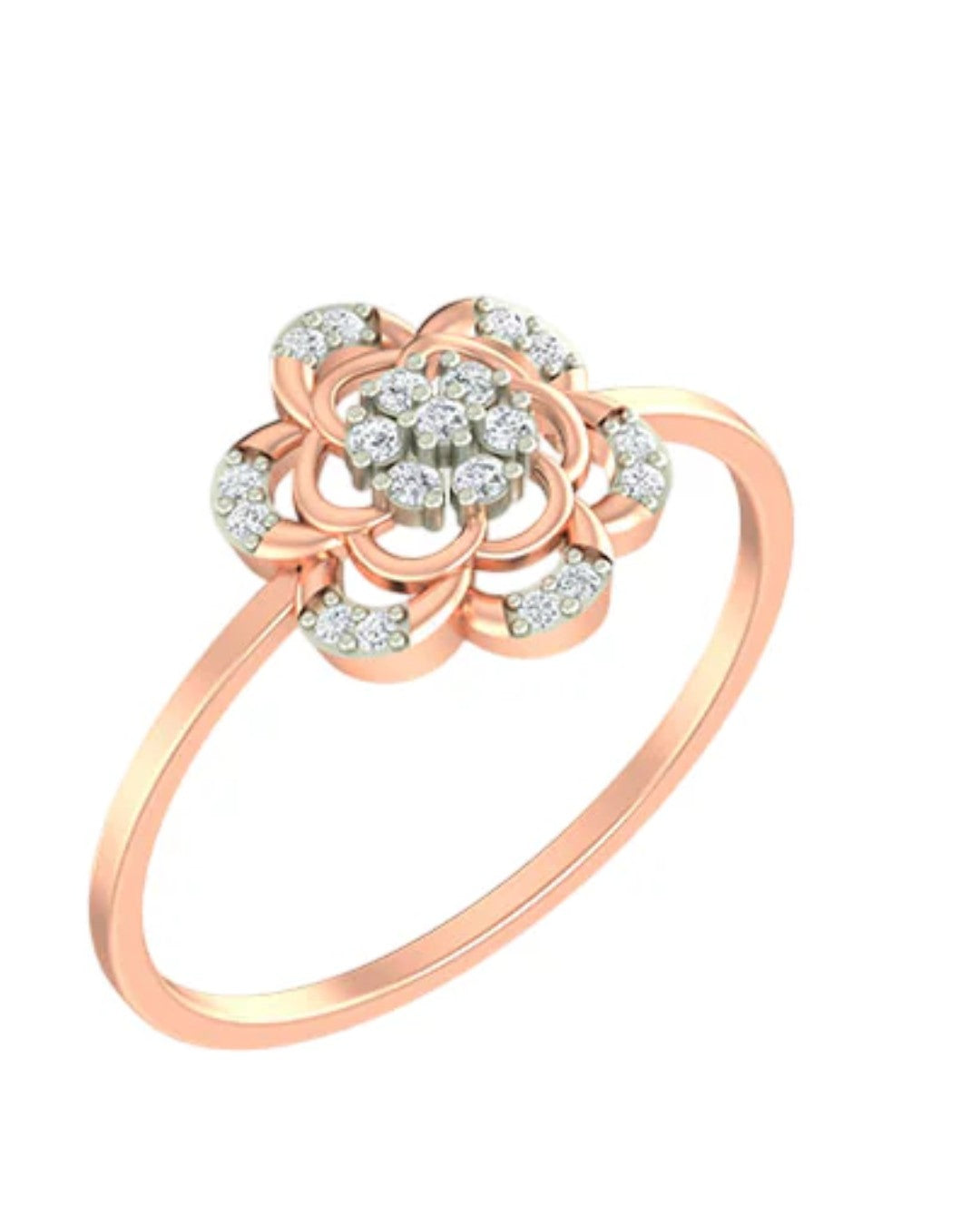 Rose gold and diamond with floral design on a white background.