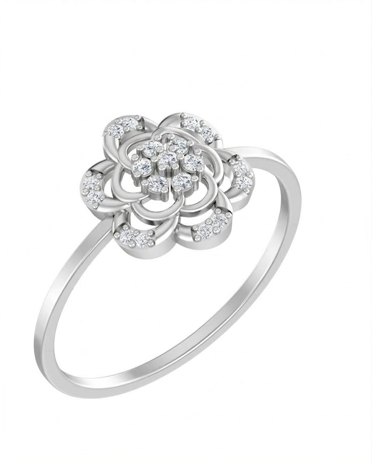 White gold and diamond with floral design on a white background.