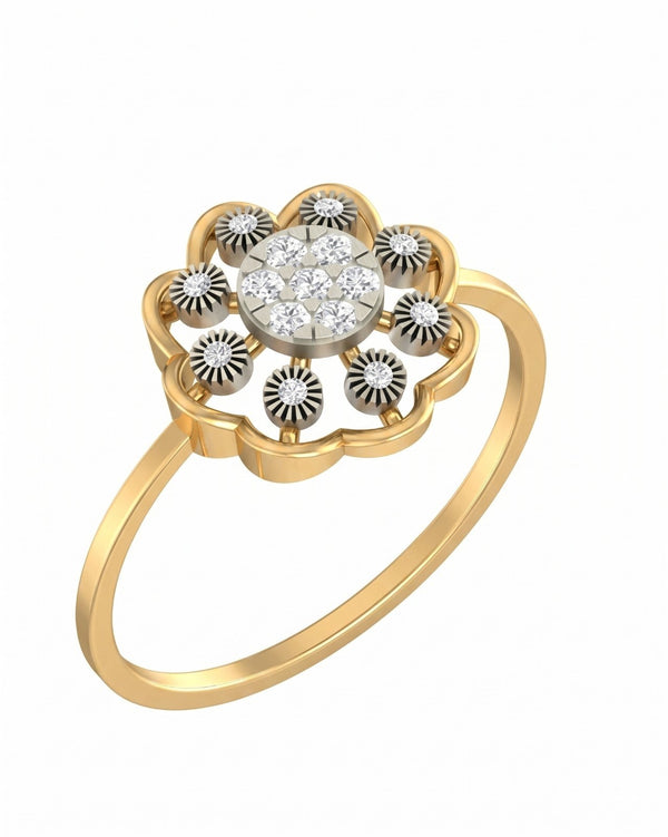 Gold & Diamond Floral Ring For Women KRB10066