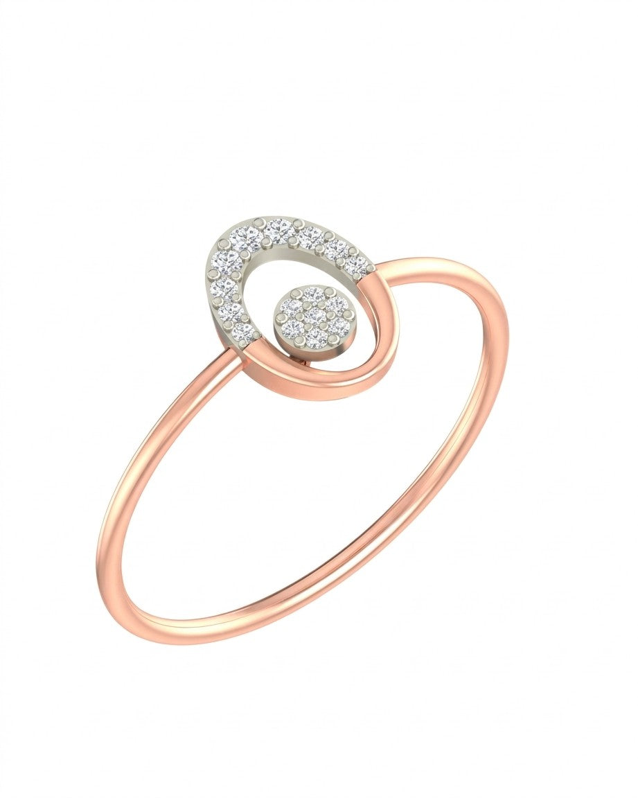 Rose gold and diamond ring with diamond accents on a white background