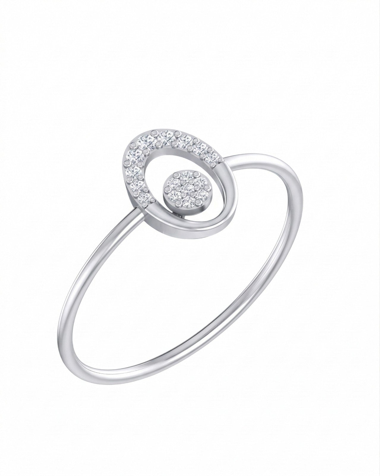 White gold and diamond ring with diamond accents on a white background