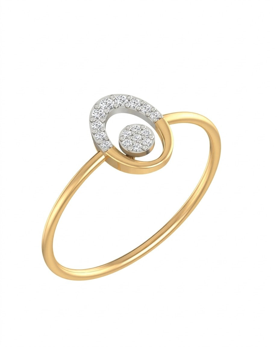 Yellow gold and diamond ring with diamond accents on a white background