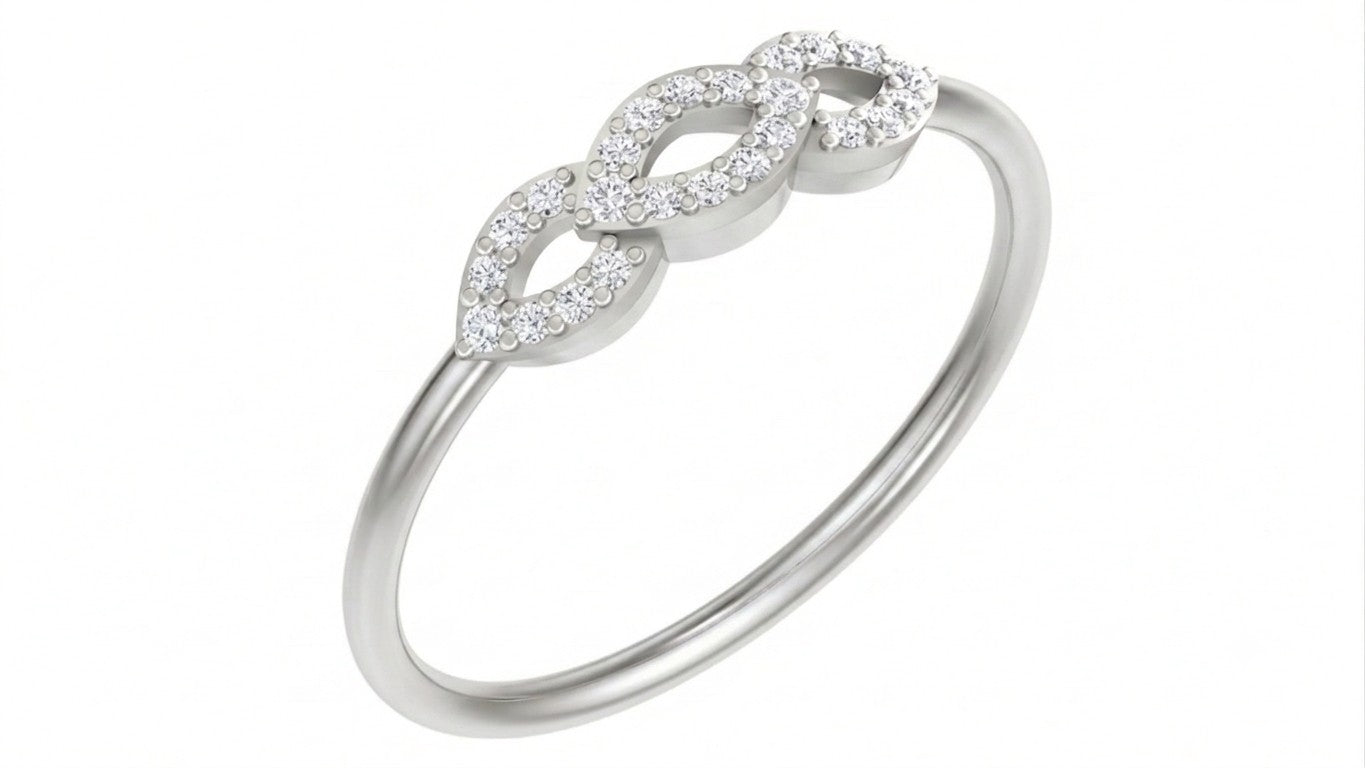 White gold and diamond women's ring on a white background.