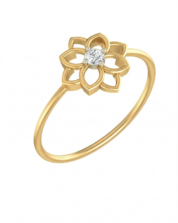 Gold & Diamond Floral Ring For Women KRB10078