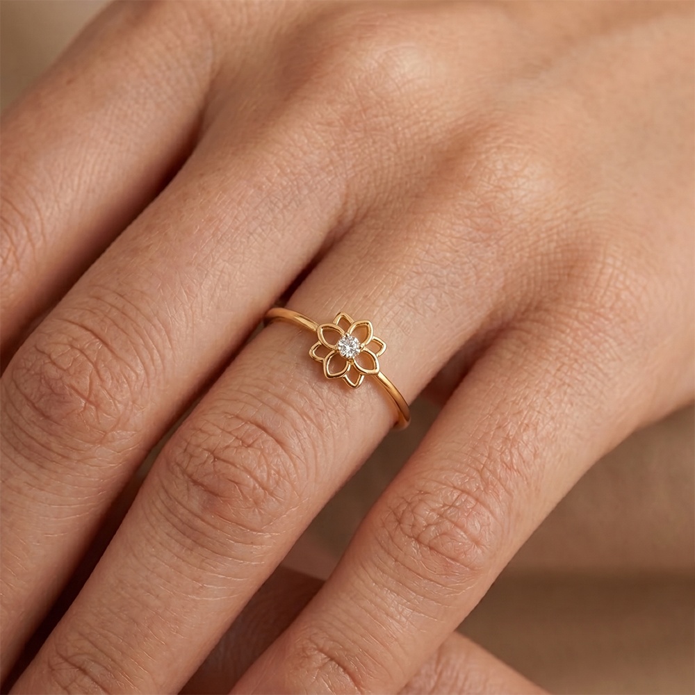 Gold & Diamond Floral Ring For Women KRB10078