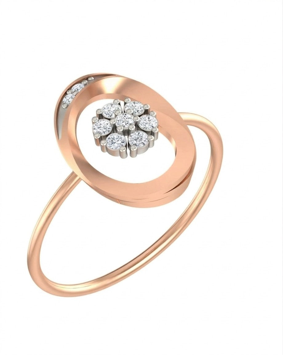 Rose gold and diamond with center floral cluster on a white background.