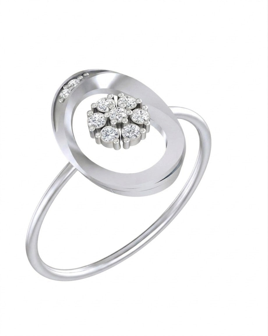 White gold and diamond with center floral cluster on a white background.