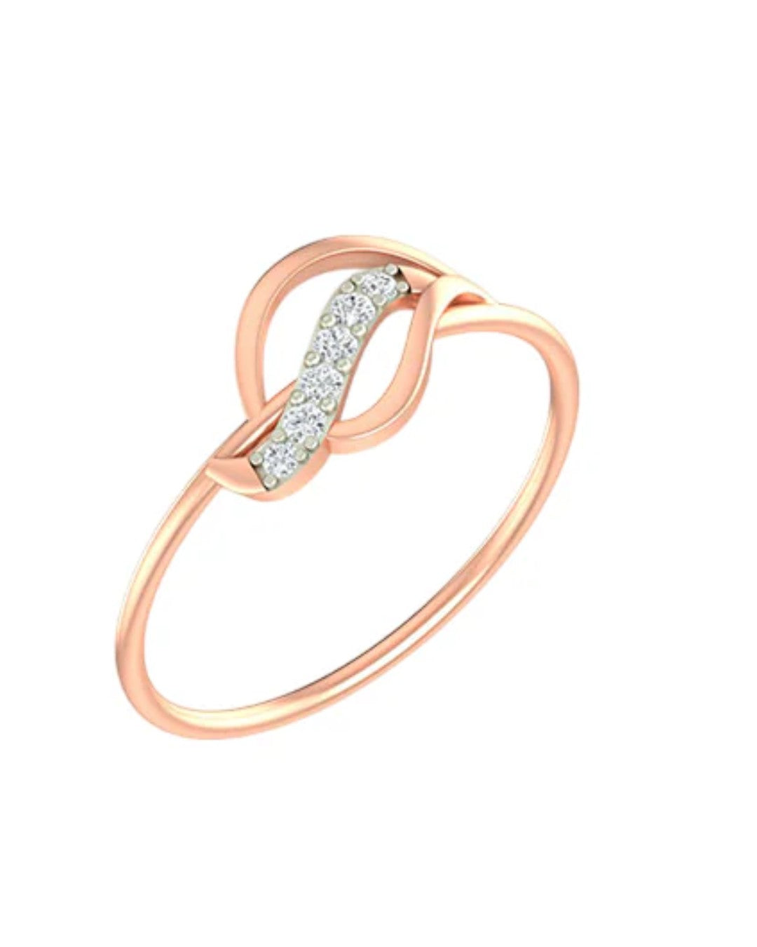 Rose gold and diamond women's ring on a white background.