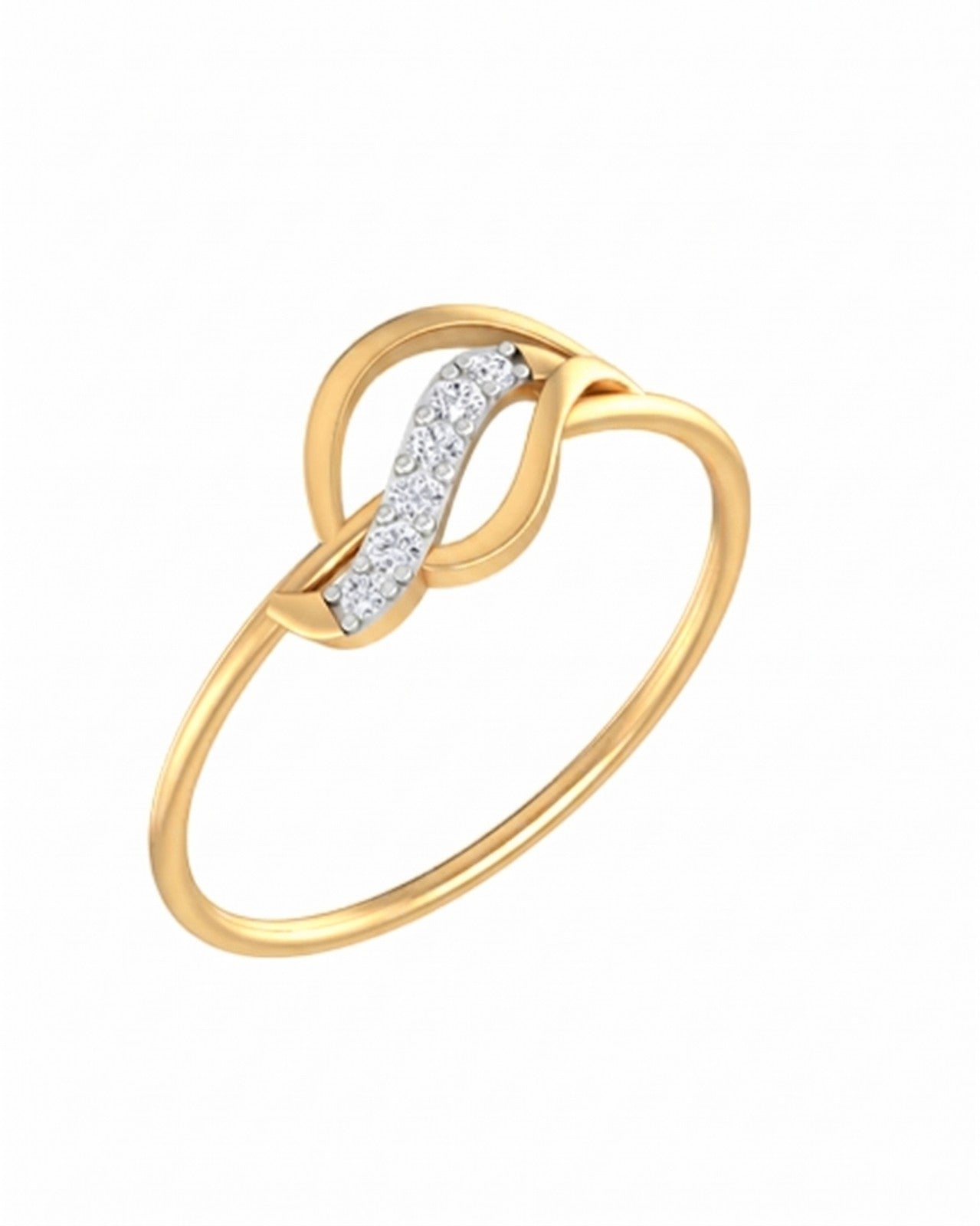 Yellow gold and diamond women's ring on a white background.