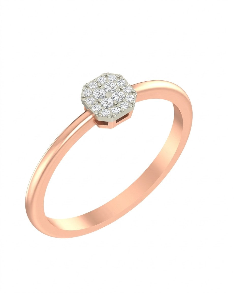 Rose gold and diamond with cluster setting on a white background.