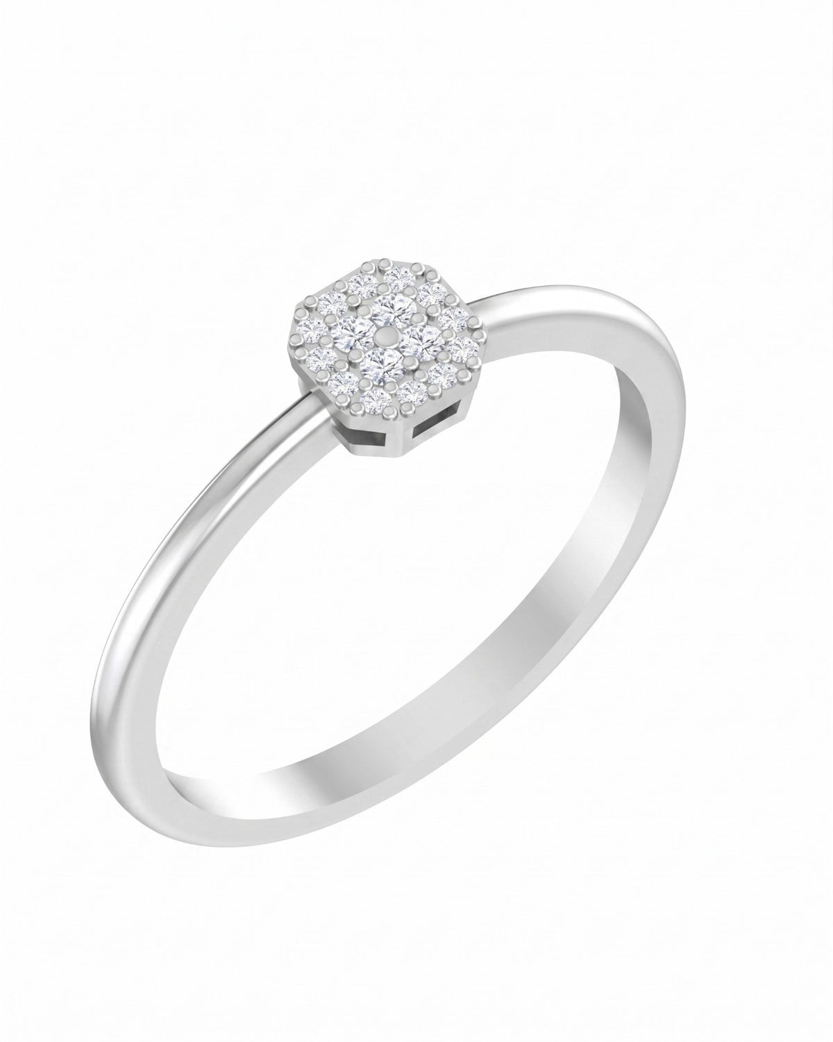 White gold and diamond with cluster setting on a white background.