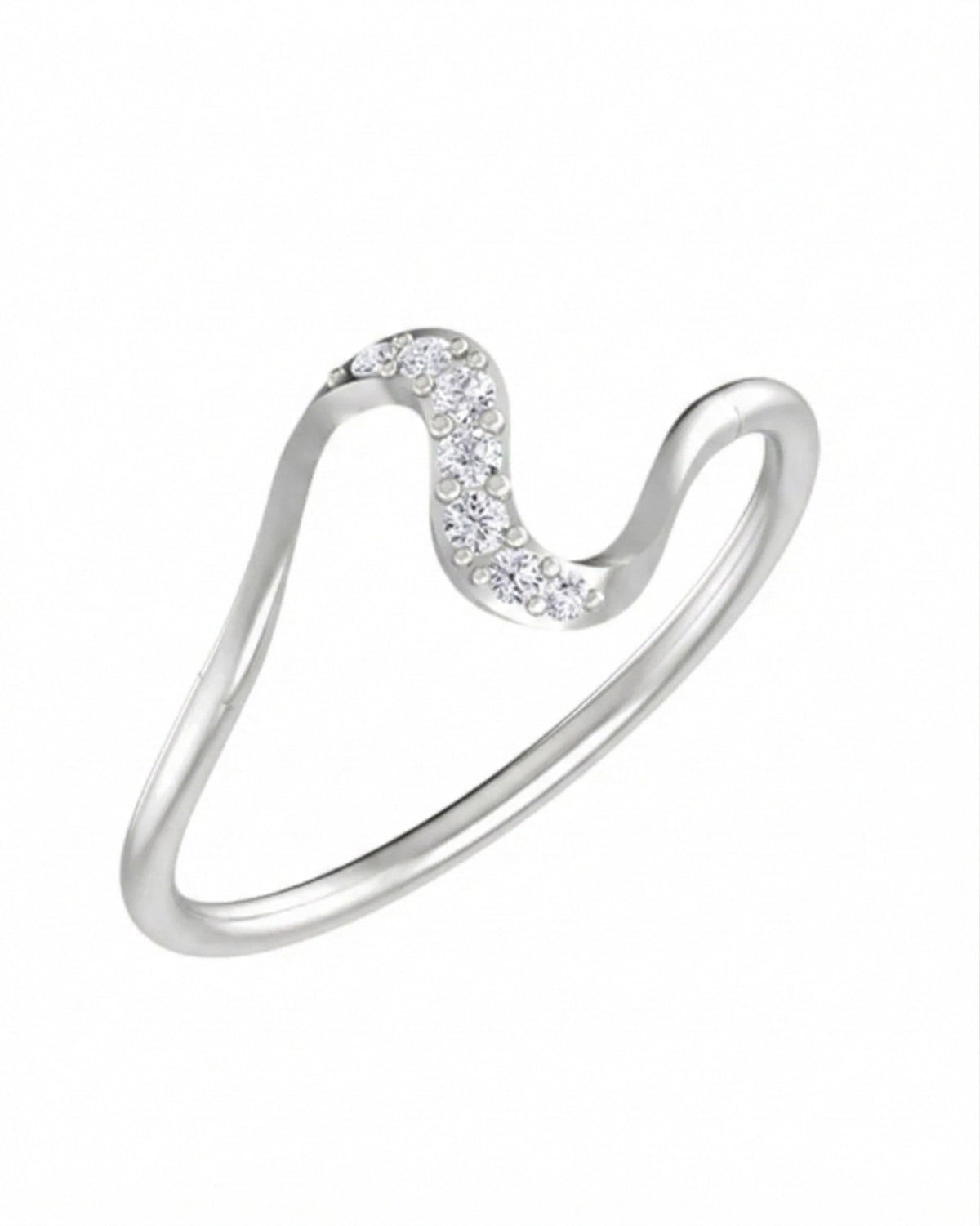 White gold and diamond half-eternity on a white background.
