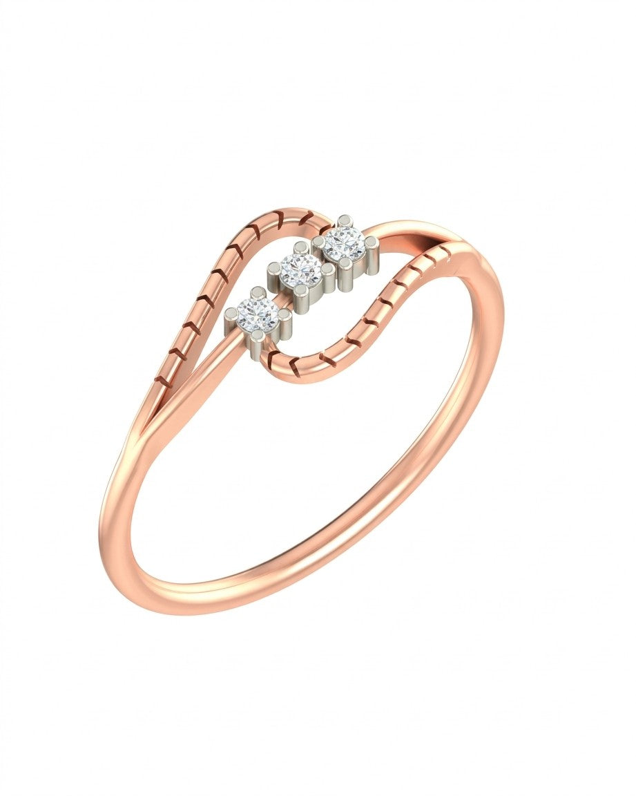 Rose gold and diamond women's ring on a white background.