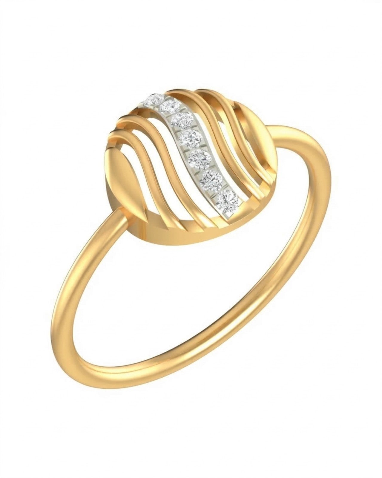 Yellow gold and diamond with circular  setting on a white background.