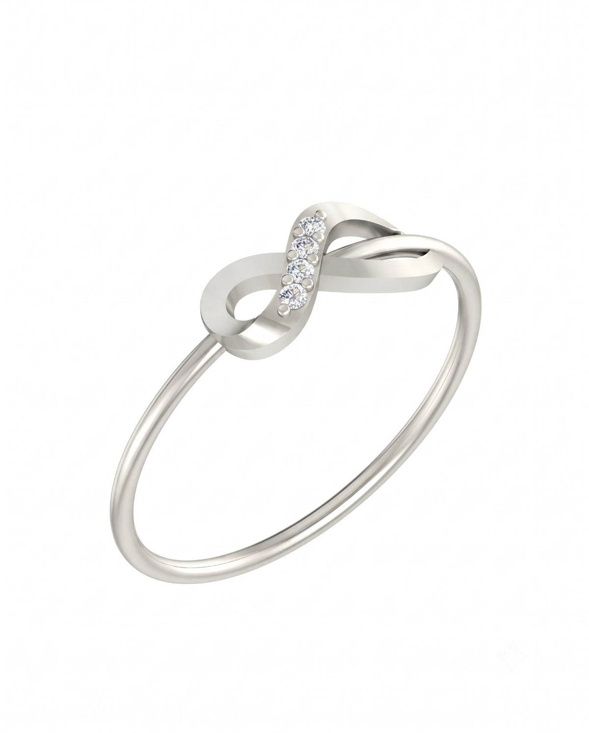 White gold and diamond with infinity design on a white background.
