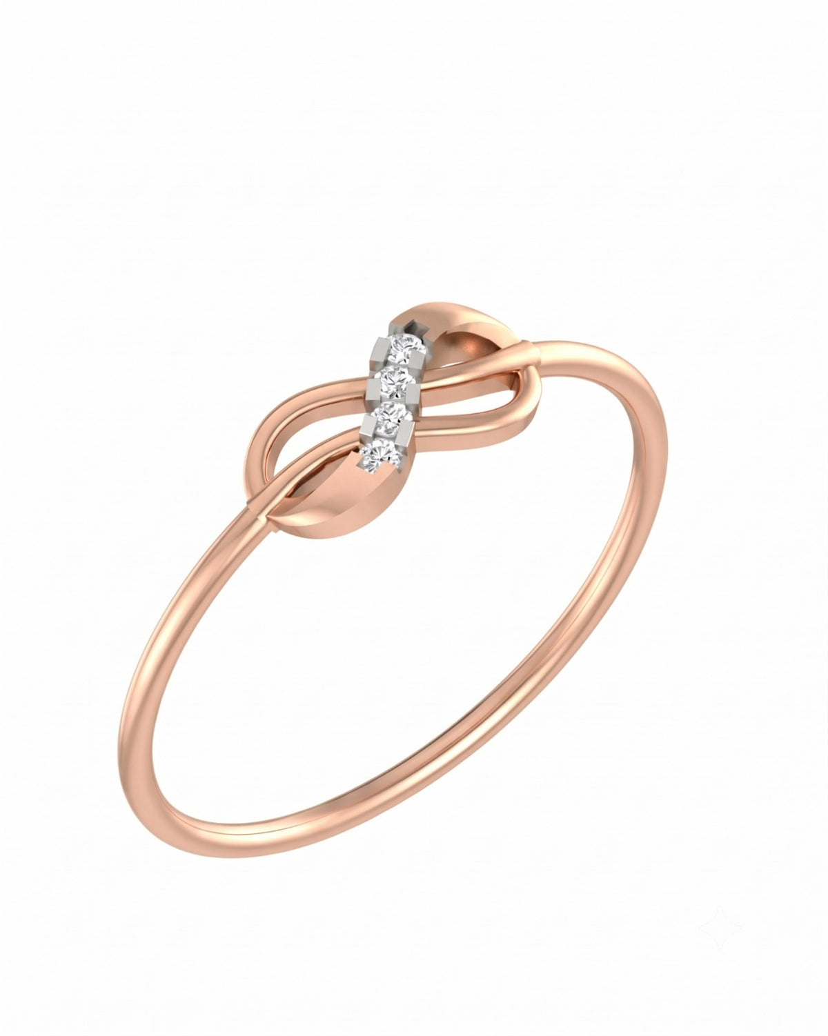 Rose gold and diamond with infinity design on a white background