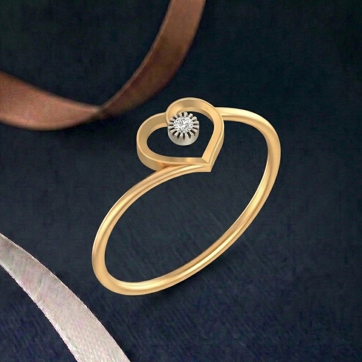 Gold and diamond with heart-shaped on a teal surface.