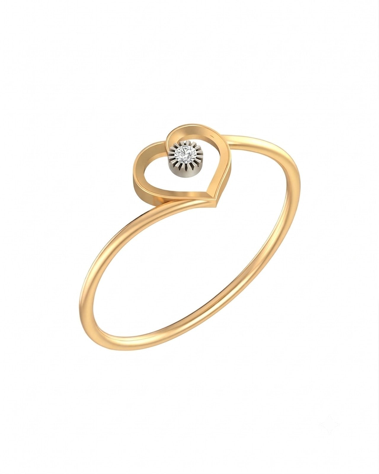 Yellow gold and diamond with heart-shaped on a white background.