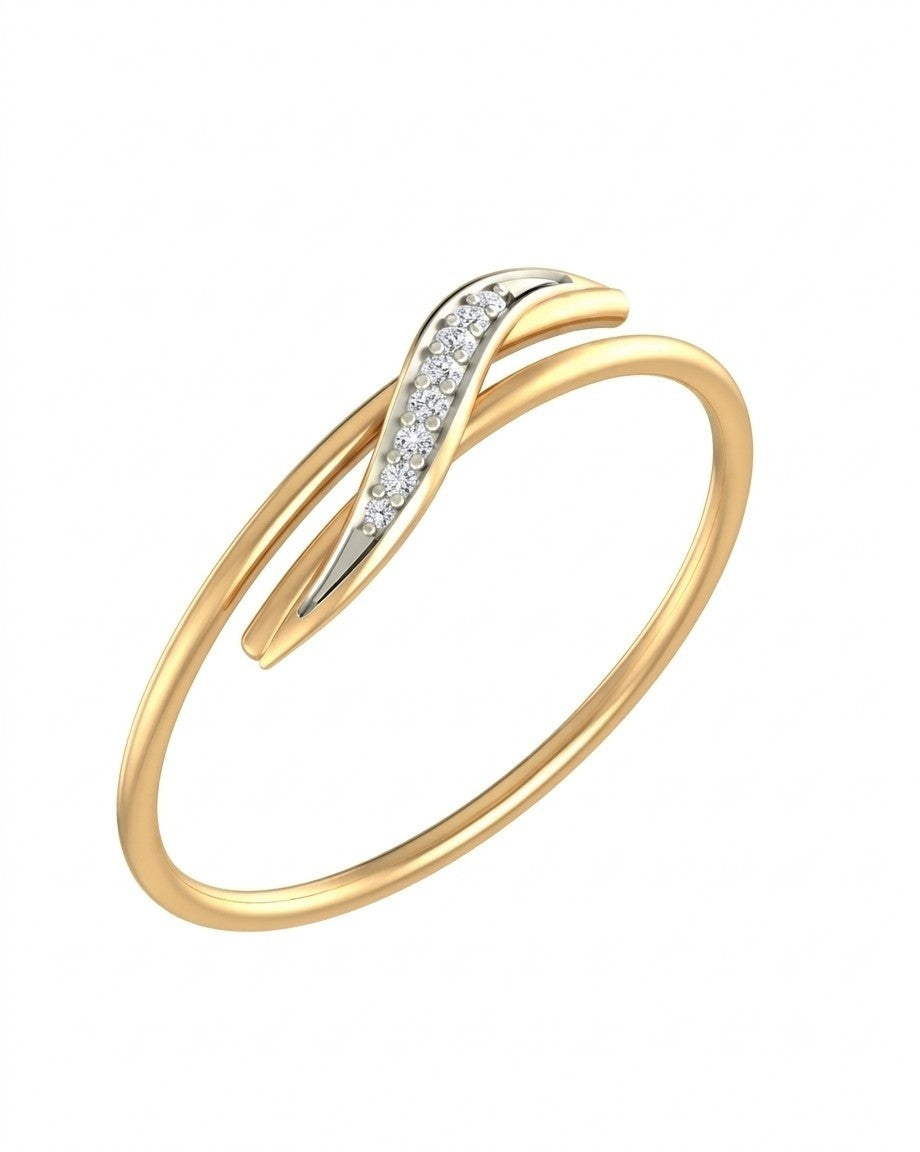 Yellow gold and diamond women's ring on a white background.