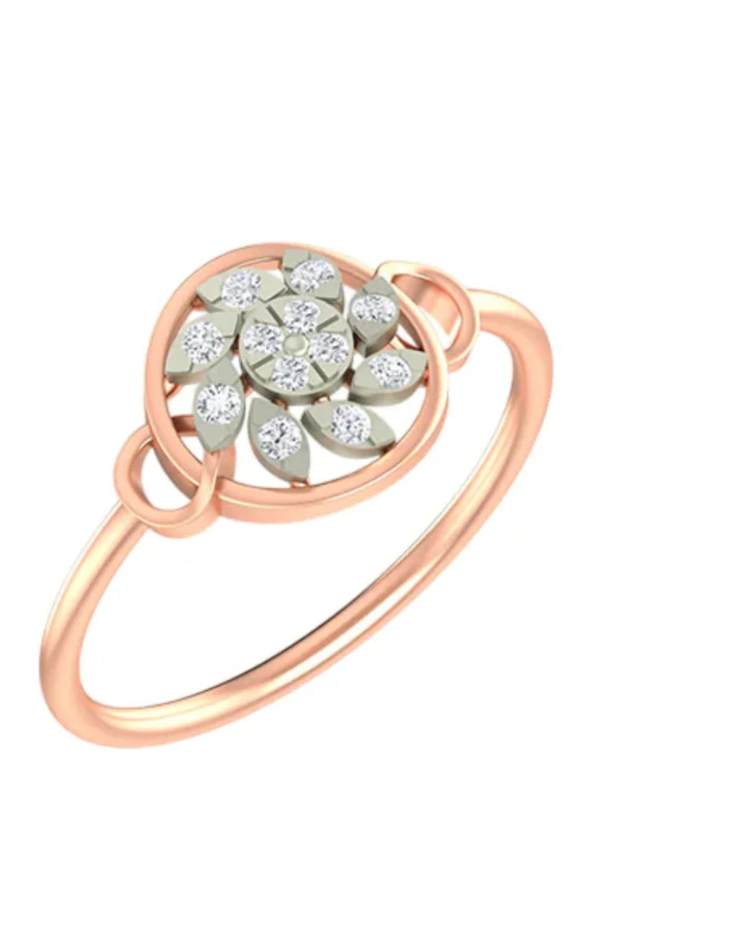 Rose gold and diamond with cluster setting on a white background