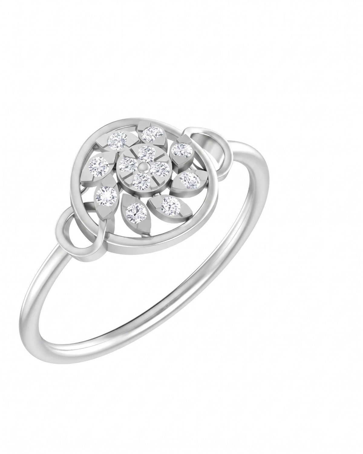 White gold and diamond with cluster setting on a white background